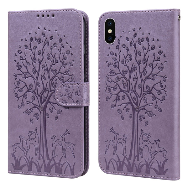 Tree & Deer Pattern Pressed Printing Horizontal Flip Leather Phone Case, For iPhone XS Max, For iPhone 7 / 8 / SE 2020 / SE 2022, For iPhone 11, For iPhone 11 Pro