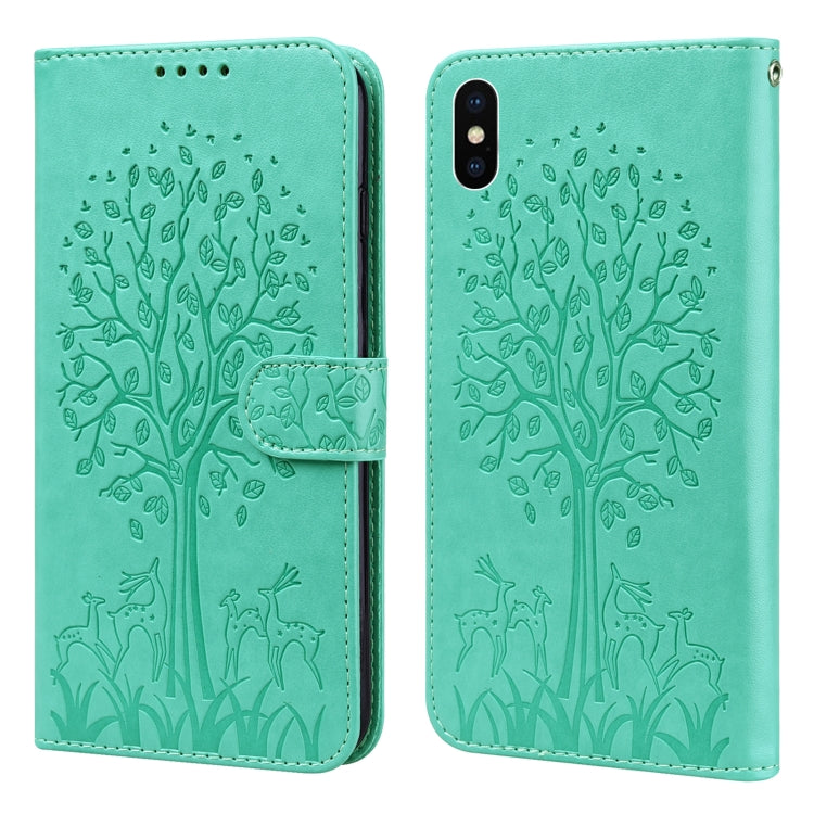 Tree & Deer Pattern Pressed Printing Horizontal Flip Leather Phone Case, For iPhone XS Max, For iPhone 7 / 8 / SE 2020 / SE 2022, For iPhone 11, For iPhone 11 Pro