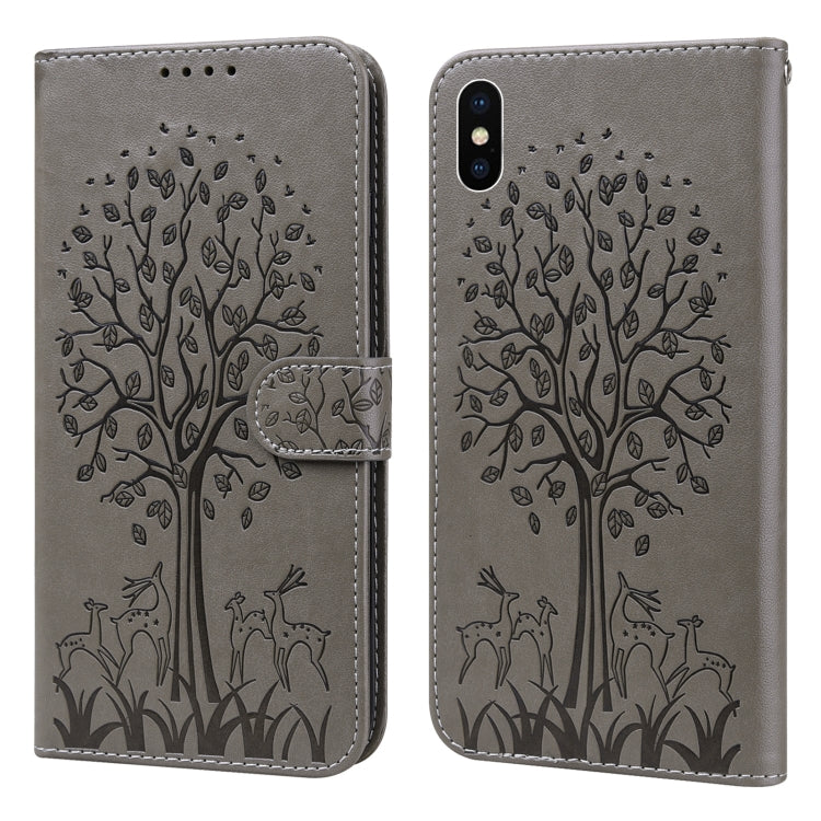 Tree & Deer Pattern Pressed Printing Horizontal Flip Leather Phone Case, For iPhone XS Max, For iPhone 7 / 8 / SE 2020 / SE 2022, For iPhone 11, For iPhone 11 Pro