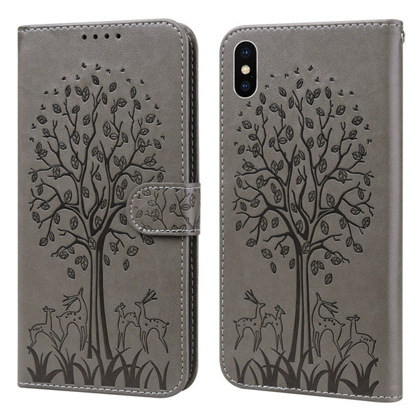Tree & Deer Pattern Pressed Printing Horizontal Flip Leather Phone Case, For iPhone XS Max, For iPhone 7 / 8 / SE 2020 / SE 2022, For iPhone 11, For iPhone 11 Pro