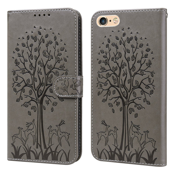 Tree & Deer Pattern Pressed Printing Horizontal Flip Leather Phone Case, For iPhone XS Max, For iPhone 7 / 8 / SE 2020 / SE 2022, For iPhone 11, For iPhone 11 Pro