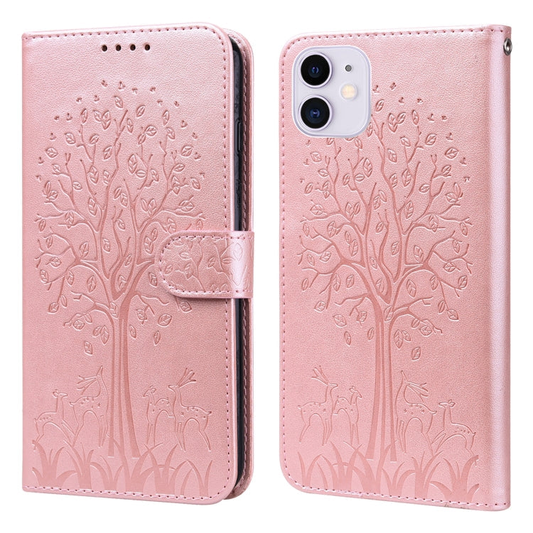 Tree & Deer Pattern Pressed Printing Horizontal Flip Leather Phone Case, For iPhone XS Max, For iPhone 7 / 8 / SE 2020 / SE 2022, For iPhone 11, For iPhone 11 Pro