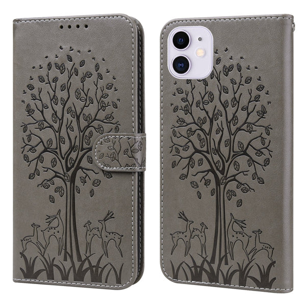 Tree & Deer Pattern Pressed Printing Horizontal Flip Leather Phone Case, For iPhone XS Max, For iPhone 7 / 8 / SE 2020 / SE 2022, For iPhone 11, For iPhone 11 Pro