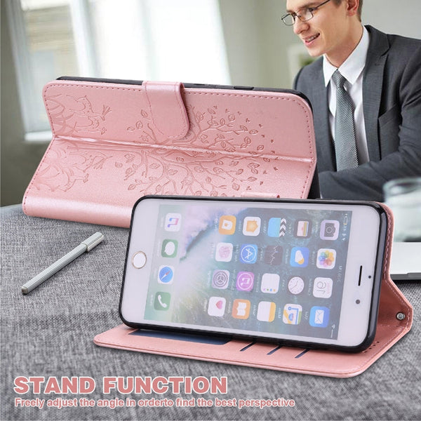 Tree & Deer Pattern Pressed Printing Horizontal Flip Leather Phone Case, For iPhone 11 Pro Max, For iPhone 12 / 12 Pro, For iPhone 12 Pro Max / 13 Pro Max, For iPhone 12 mini / 13 mini