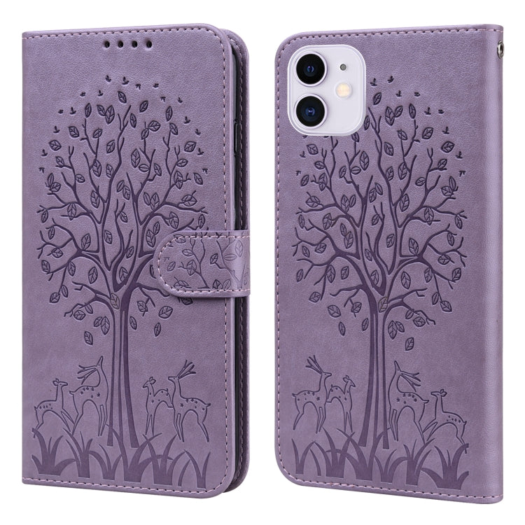 Tree & Deer Pattern Pressed Printing Horizontal Flip Leather Phone Case, For iPhone 11 Pro Max, For iPhone 12 / 12 Pro, For iPhone 12 Pro Max / 13 Pro Max, For iPhone 12 mini / 13 mini