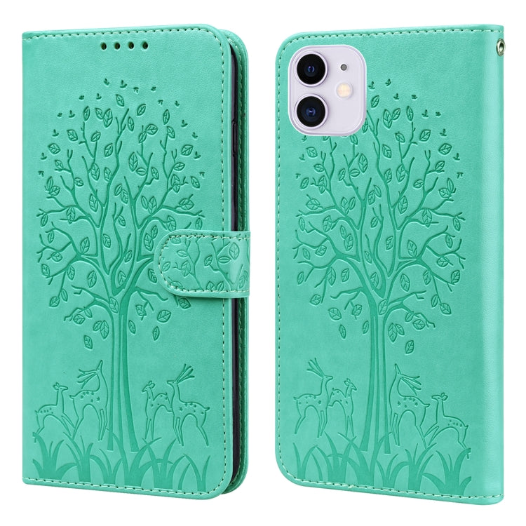 Tree & Deer Pattern Pressed Printing Horizontal Flip Leather Phone Case, For iPhone 11 Pro Max, For iPhone 12 / 12 Pro, For iPhone 12 Pro Max / 13 Pro Max, For iPhone 12 mini / 13 mini