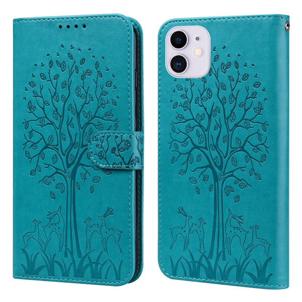 Tree & Deer Pattern Pressed Printing Horizontal Flip Leather Phone Case, For iPhone 11 Pro Max, For iPhone 12 / 12 Pro, For iPhone 12 Pro Max / 13 Pro Max, For iPhone 12 mini / 13 mini