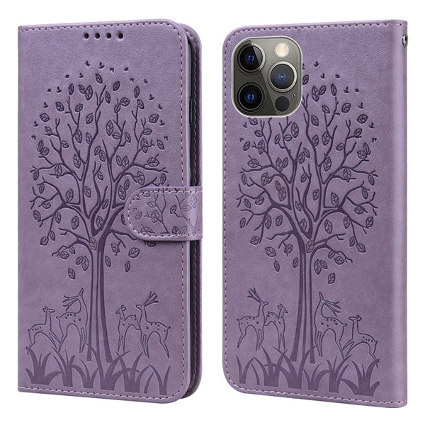 Tree & Deer Pattern Pressed Printing Horizontal Flip Leather Phone Case, For iPhone 13 Pro, For iPhone 13, For iPhone X / XS, For iPhone XR