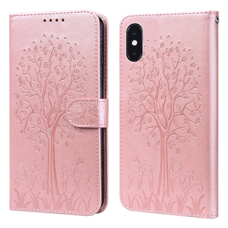 Tree & Deer Pattern Pressed Printing Horizontal Flip Leather Phone Case, For iPhone 13 Pro, For iPhone 13, For iPhone X / XS, For iPhone XR