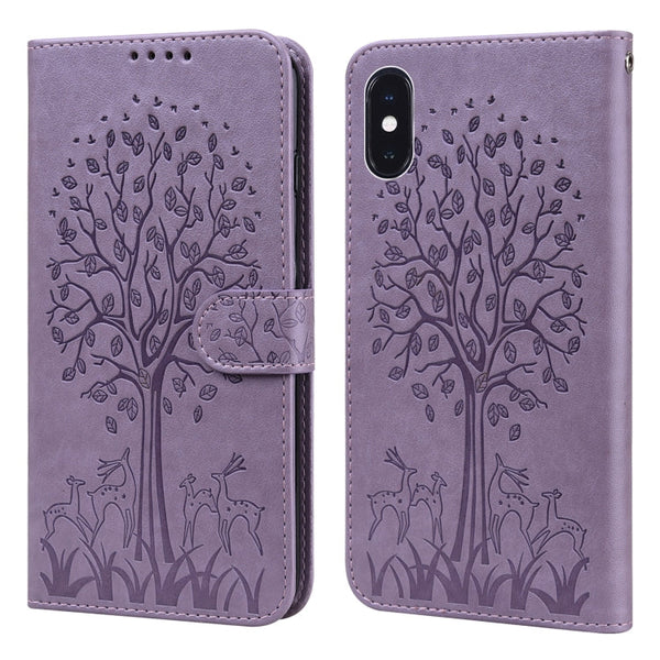 Tree & Deer Pattern Pressed Printing Horizontal Flip Leather Phone Case, For iPhone 13 Pro, For iPhone 13, For iPhone X / XS, For iPhone XR