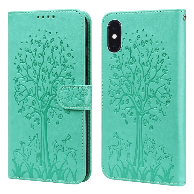 Tree & Deer Pattern Pressed Printing Horizontal Flip Leather Phone Case, For iPhone 13 Pro, For iPhone 13, For iPhone X / XS, For iPhone XR