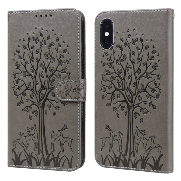 Tree & Deer Pattern Pressed Printing Horizontal Flip Leather Phone Case, For iPhone 13 Pro, For iPhone 13, For iPhone X / XS, For iPhone XR