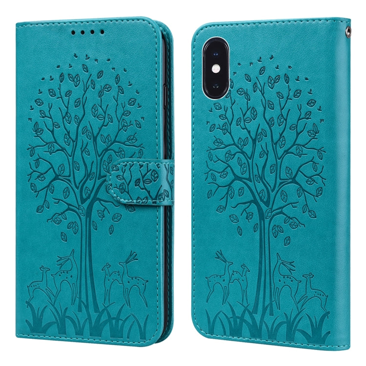 Tree & Deer Pattern Pressed Printing Horizontal Flip Leather Phone Case, For iPhone 13 Pro, For iPhone 13, For iPhone X / XS, For iPhone XR