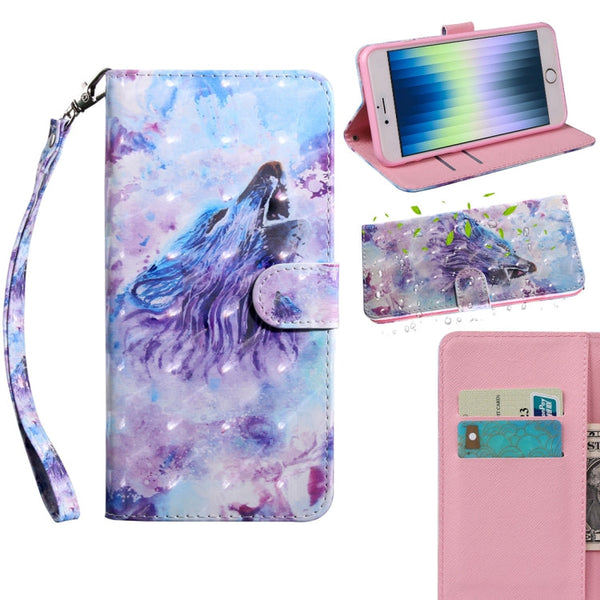 3D Painting Pattern Coloured Drawing Leather Phone Case, For iPhone SE 2022