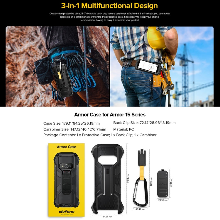 For Ulefone Power Armor 15 Ulefone Back Clip Phone Case with Carabiner