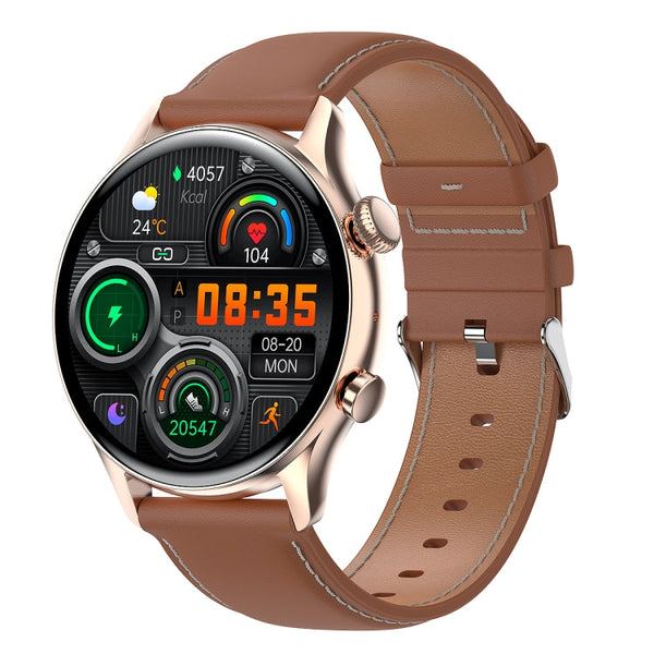 HK8Pro 1.36 inch AMOLED Screen Leather Strap Smart Watch, Support NFC Function / Blood Oxygen Monitoring, Leather Strap (Black), Leather Strap (Gold), Leather Strap (Silver)