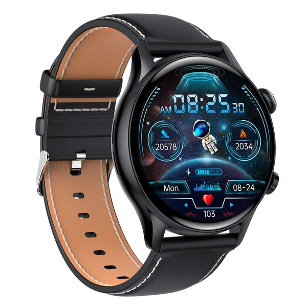 HK8Pro 1.36 inch AMOLED Screen Leather Strap Smart Watch, Support NFC Function / Blood Oxygen Monitoring, Leather Strap (Black), Leather Strap (Gold), Leather Strap (Silver)