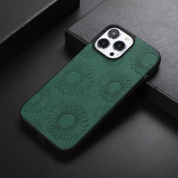 Sunflower Pattern PU+TPU+PC Shockproof Phone Case