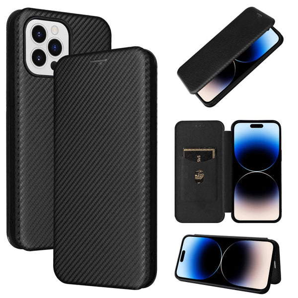 Carbon Fiber Texture Magnetic Flip Leather Phone Case, For iPhone 14, For iPhone 14 Plus, For iPhone 14 Pro, For iPhone 14 Pro Max