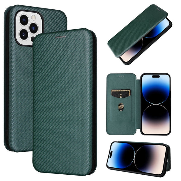 Carbon Fiber Texture Magnetic Flip Leather Phone Case, For iPhone 14, For iPhone 14 Plus, For iPhone 14 Pro, For iPhone 14 Pro Max