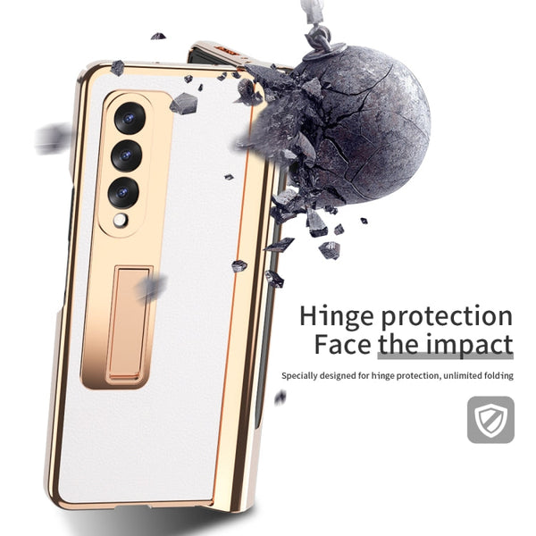 Litchi Texture Integrated Electroplating Hinge Flip Phone Case with Pen Slot