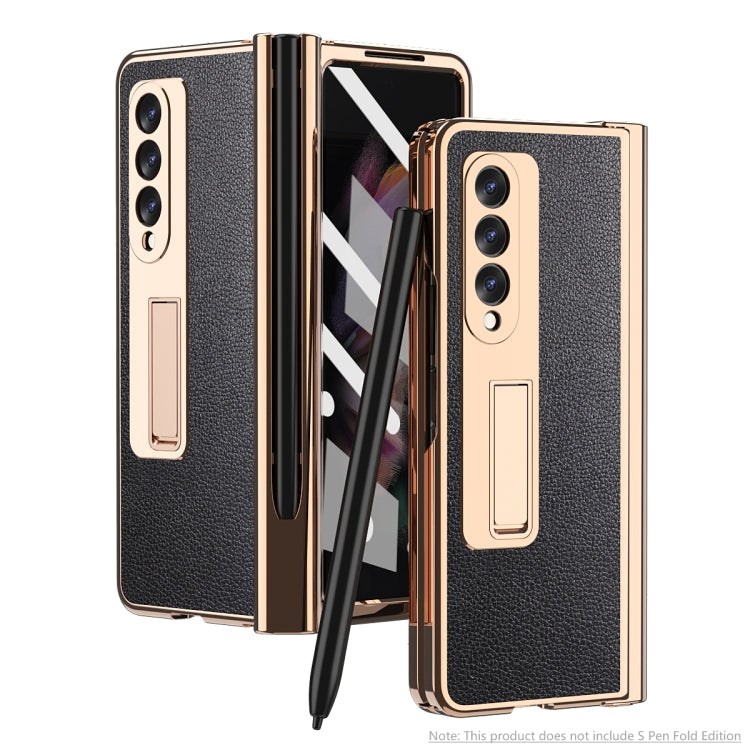 Litchi Texture Integrated Electroplating Hinge Flip Phone Case with Pen Slot
