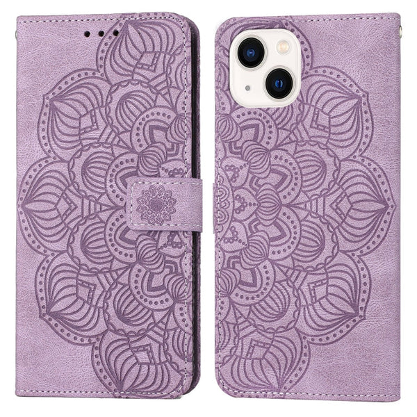 Mandala Embossed Flip Leather Phone Case, For iPhone 13 mini, For iPhone 13, For iPhone 13 Pro, For iPhone 13 Pro Max
