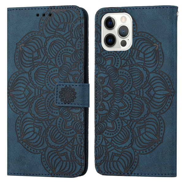 Mandala Embossed Flip Leather Phone Case, For iPhone 13 mini, For iPhone 13, For iPhone 13 Pro, For iPhone 13 Pro Max