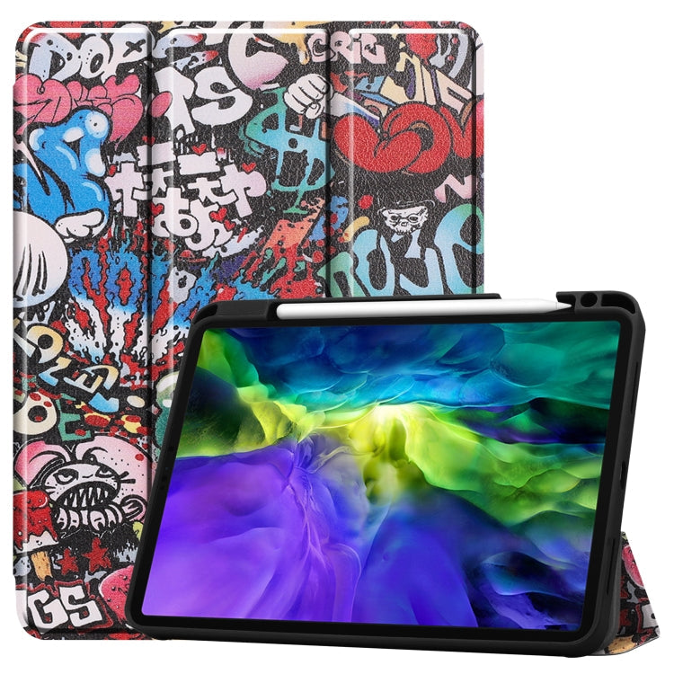 Painted TPU Smart Tablet Holster With Sleep Function & Tri-Fold Bracket & Pen Slot, For iPad Pro 11 inch 2020