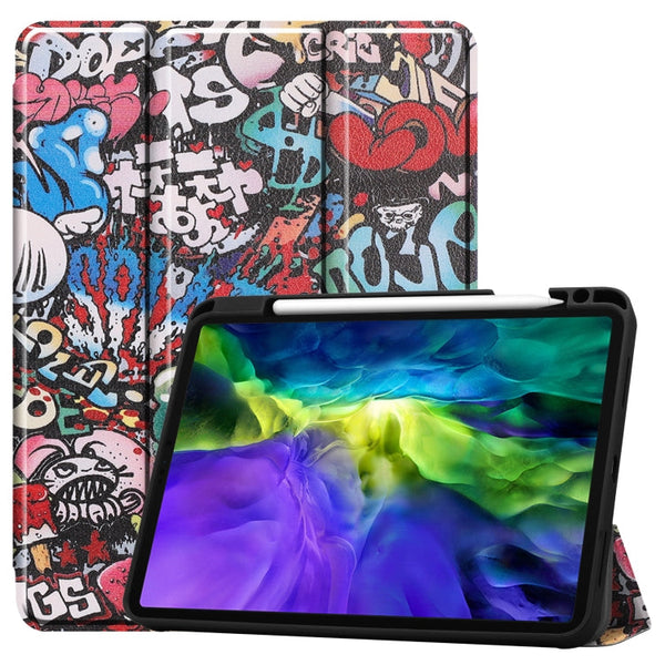 Painted TPU Smart Tablet Holster With Sleep Function & Tri-Fold Bracket & Pen Slot, For iPad Pro 11 inch 2020
