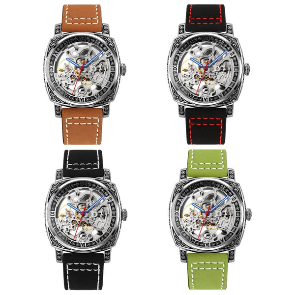 SKMEI 9271 Stainless Steel Buckle Leather Strap Waterproof Mechanical Watch