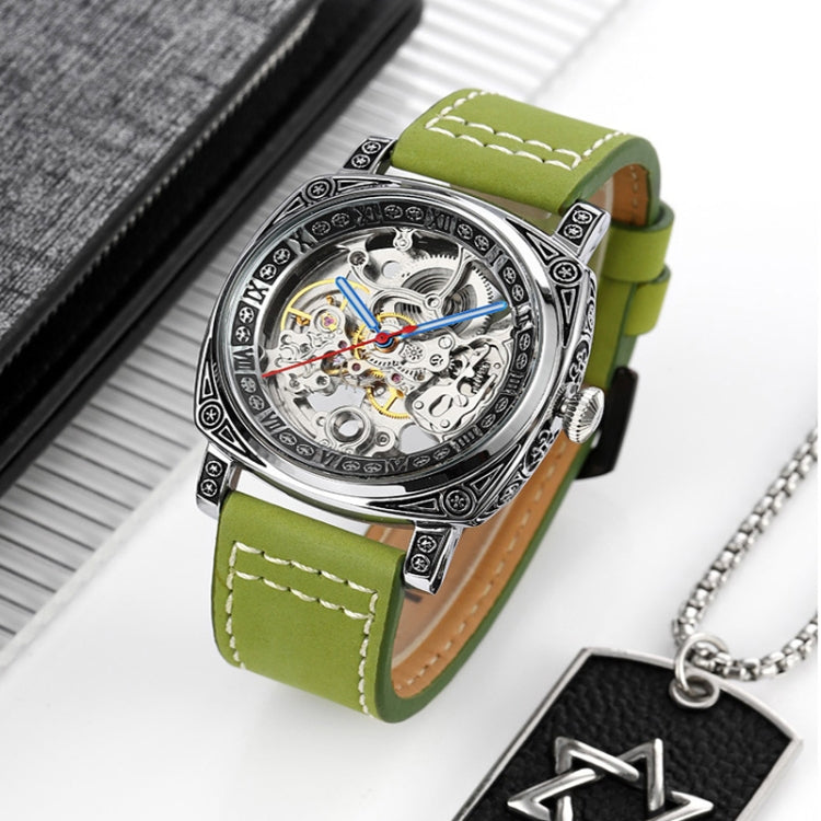 SKMEI 9271 Stainless Steel Buckle Leather Strap Waterproof Mechanical Watch