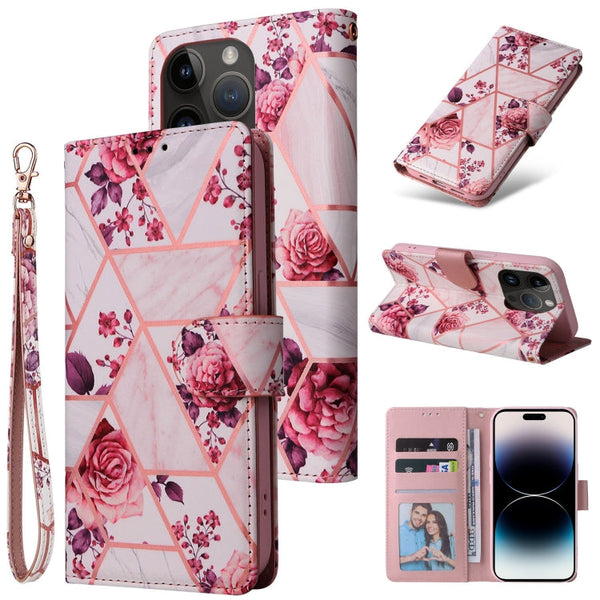 Marble Bronzing Stitching Horizontal Flip PU Leather Case, For iPhone 14, For iPhone 14 Plus, For iPhone 14 Pro, For iPhone 14 Pro Max