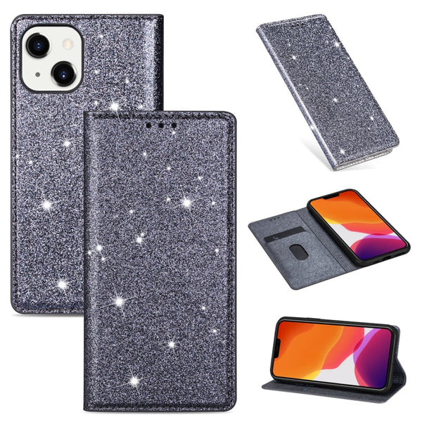 Ultrathin Glitter Magnetic Horizontal Flip Leather Case with Holder & Card Slots, For iPhone 14, For iPhone 14 Max, For iPhone 14 Pro, For iPhone 14 Pro Max