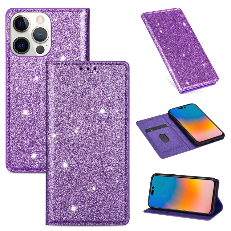 Ultrathin Glitter Magnetic Horizontal Flip Leather Case with Holder & Card Slots, For iPhone 14, For iPhone 14 Max, For iPhone 14 Pro, For iPhone 14 Pro Max