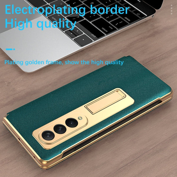 Cross Texture Integrated Electroplating Hinge Flip Phone Case with Tempered Film