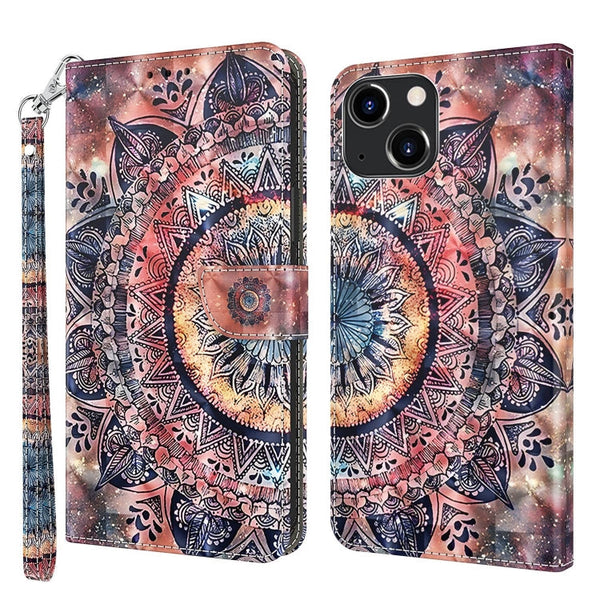 3D Painted Leather Phone Case, For iPhone 14, For iPhone 14 Plus, For iPhone 14 Pro