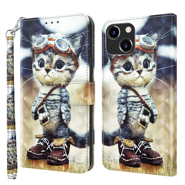 3D Painted Leather Phone Case, For iPhone 14 Pro Max, For iPhone 13 mini, For iPhone 13