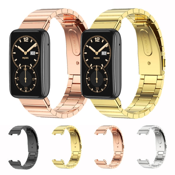 Mijobs Bamboo Stainless Steel Metal Watch Band