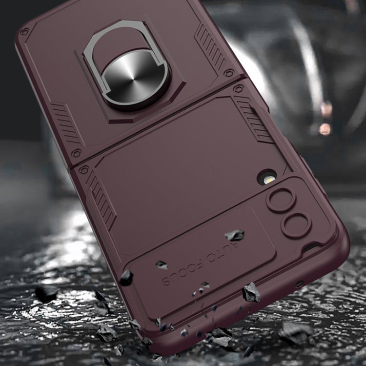 GKK Carbon Brazing Pattern Shockproof Armor PC Phone Case with Ring Holder, For Samsung Galaxy Z Flip4