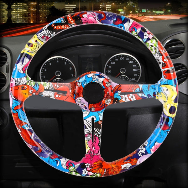 35cm Car Racing Graffiti ABS Steering Wheel