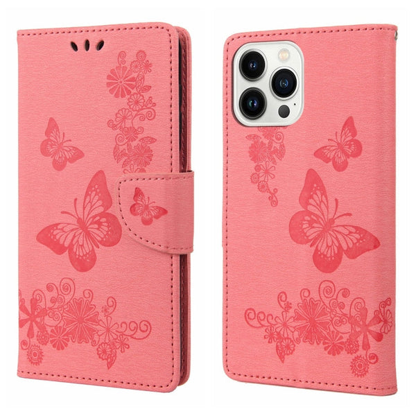 Butterfly Embossed Horizontal Flip Leather Phone Case, For iPhone 14, For iPhone 14 Plus, For iPhone 14 Pro