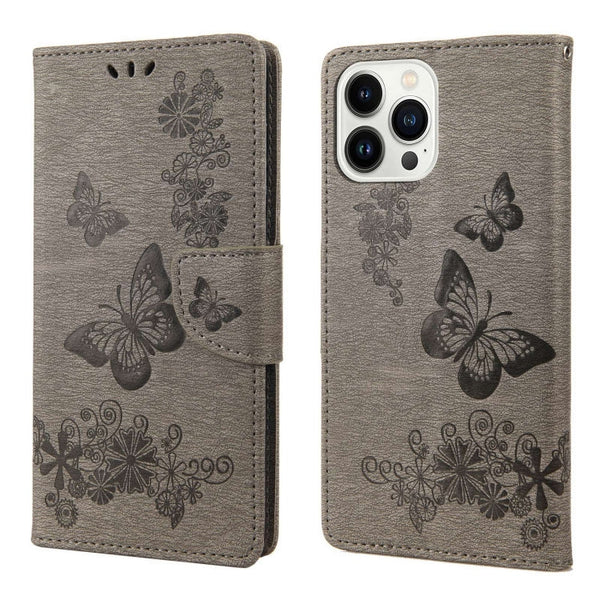 Butterfly Embossed Horizontal Flip Leather Phone Case, For iPhone 14, For iPhone 14 Plus, For iPhone 14 Pro