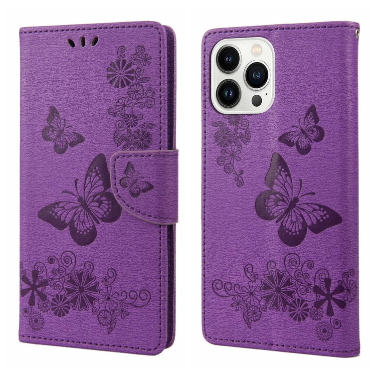 Butterfly Embossed Horizontal Flip Leather Phone Case, For iPhone 14, For iPhone 14 Plus, For iPhone 14 Pro