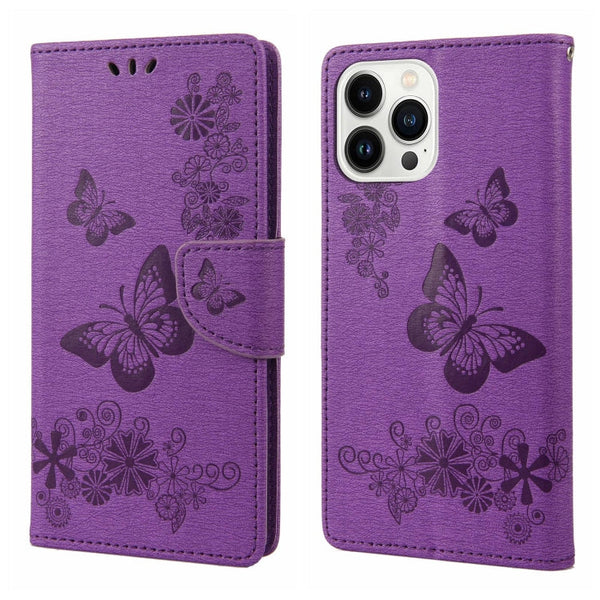 Butterfly Embossed Horizontal Flip Leather Phone Case, For iPhone 14, For iPhone 14 Plus, For iPhone 14 Pro