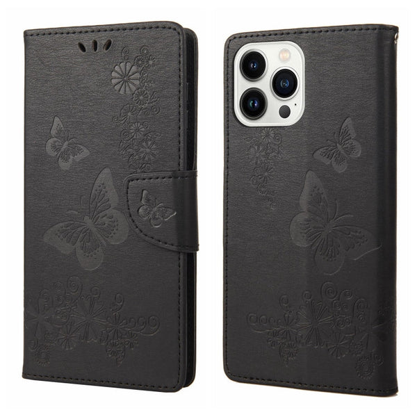 Butterfly Embossed Horizontal Flip Leather Phone Case, For iPhone 14 Pro Max