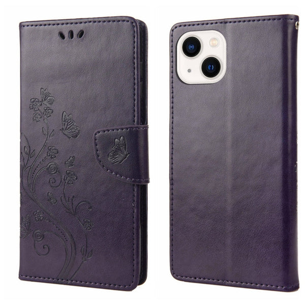 Butterfly Flower Pattern Flip Leather Phone Case