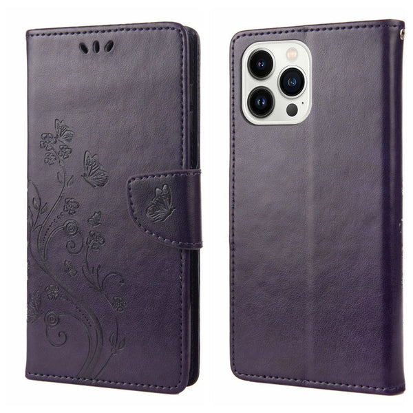 Butterfly Flower Pattern Flip Leather Phone Case