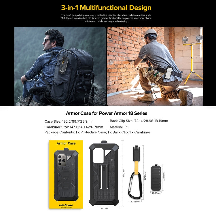For Ulefone Power Armor 18 Ultra / 18T / 18T Ultra / 19 / 19T  Ulefone Back Clip Phone Case with Carabiner