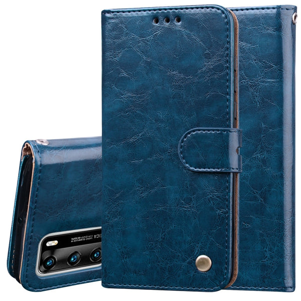 Business Style Oil Wax Texture Horizontal Flip Leather Case, with Holder & Card Slots & Wallet